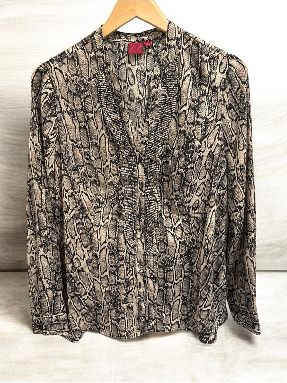 212 collection Black and Beige Snake-Print V-Neck Blouse